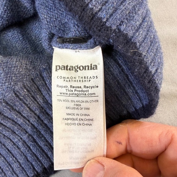 Patagonia Wool Blend Quarter Zip Sweater Mens Size L Blue Made in China sporty - Picture 14 of 16